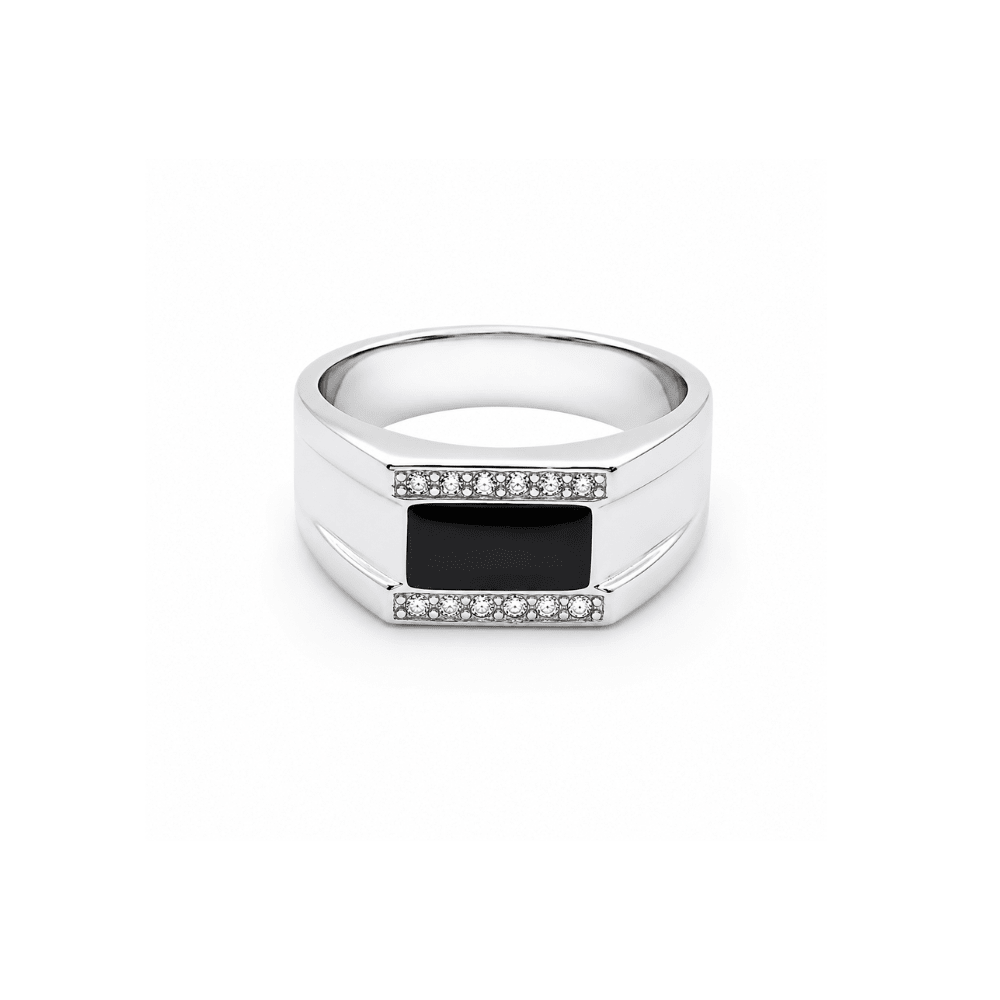 Rectangular Black Onyx & Cubic Zirconia Ring - Karen's Fine Jewellery