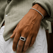 Rectangular Black Onyx & Cubic Zirconia Ring - Karen's Fine Jewellery