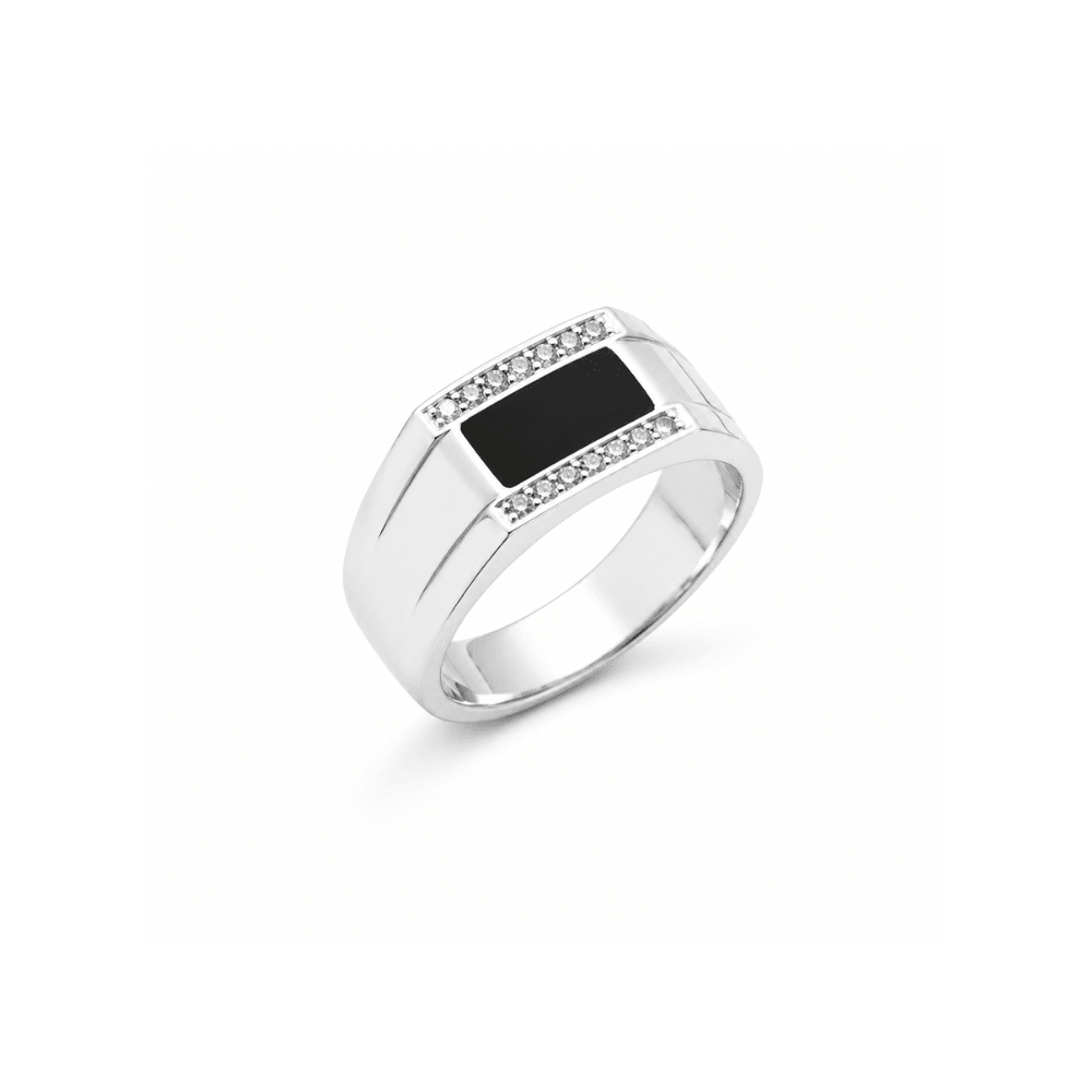 Rectangular Black Onyx & Cubic Zirconia Ring - Karen's Fine Jewellery