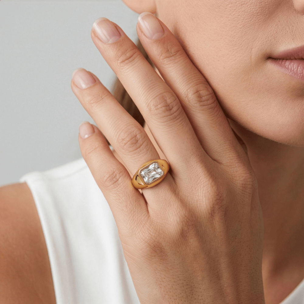 Rectangular Cubic Zirconia Bezel Set Ring - Karen's Fine Jewellery