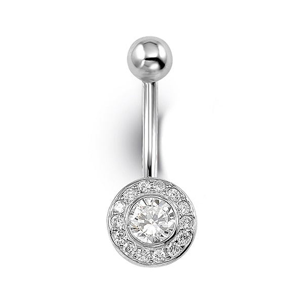 White Gold Halo Belly Button Ring