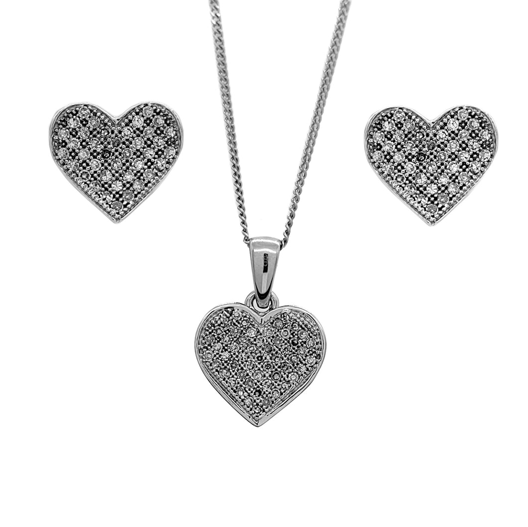 Diamond Heart Pendant With(-out) Earrings