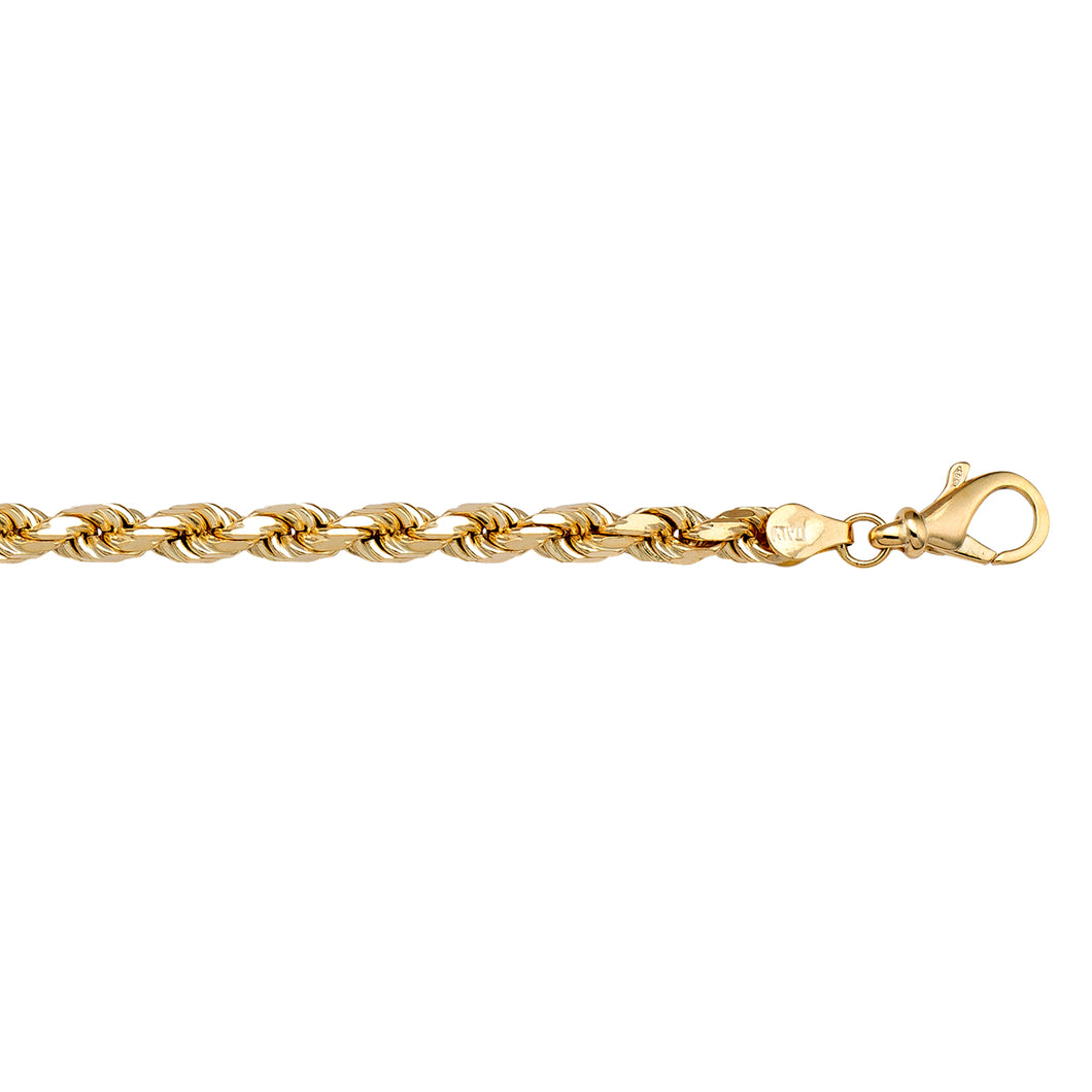Yellow Gold Solid Diamond Cut Rope Bracelet